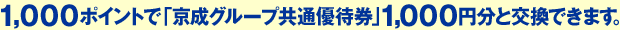 1,000ポイントで「京成グループ共通優待券」1,000円分と交換できます。
